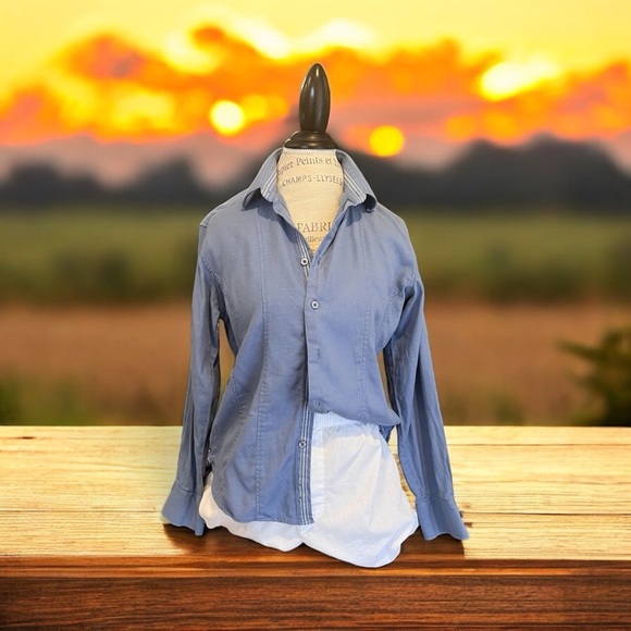 Franky Max cotton button down shirt. Baby blue with white stitching accent - Picture 6 of 16